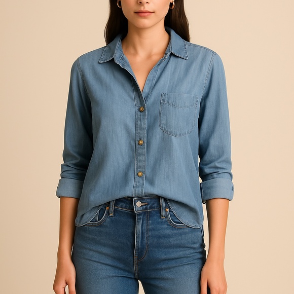 Bella Dahl Tops - Bella Dahl Soft Chambray Button Down Shirt in Light Blue, Size M